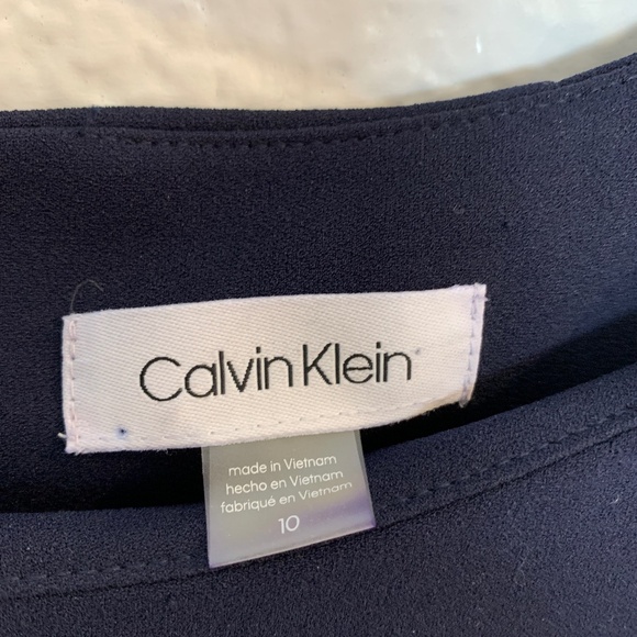 Calvin Klein Navy Blue Sheath Dress Size 10 Faux Pearl Detail Bell Sleeve Career - Picture 4 of 14